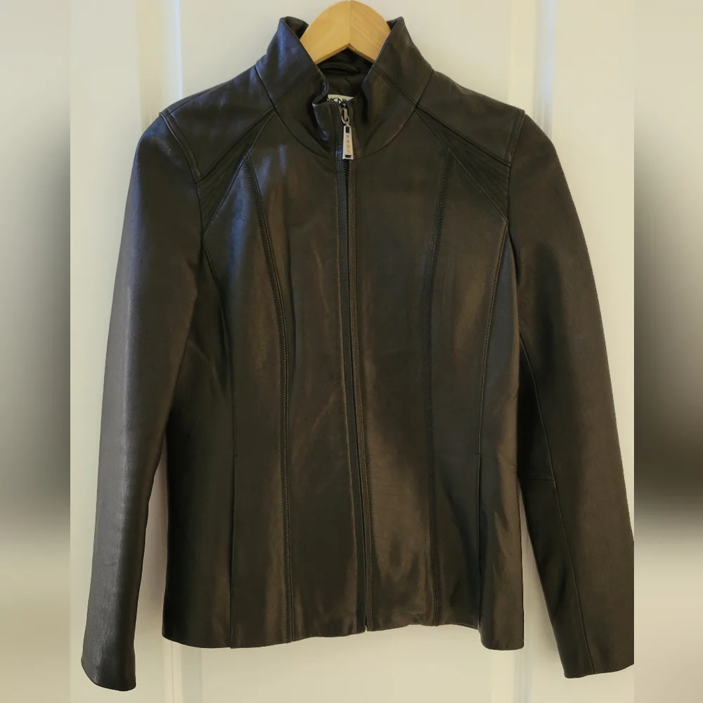 DKNY Leather Jacket Moto Racer Style - Picture 9 of 9